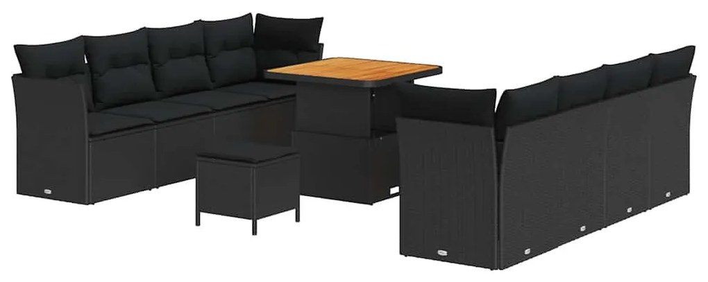 vidaXL Σετ Καναπέ Κήπου με μαξιλάρι 11 pcs Μαύρο 80 x 80 x 71 cm