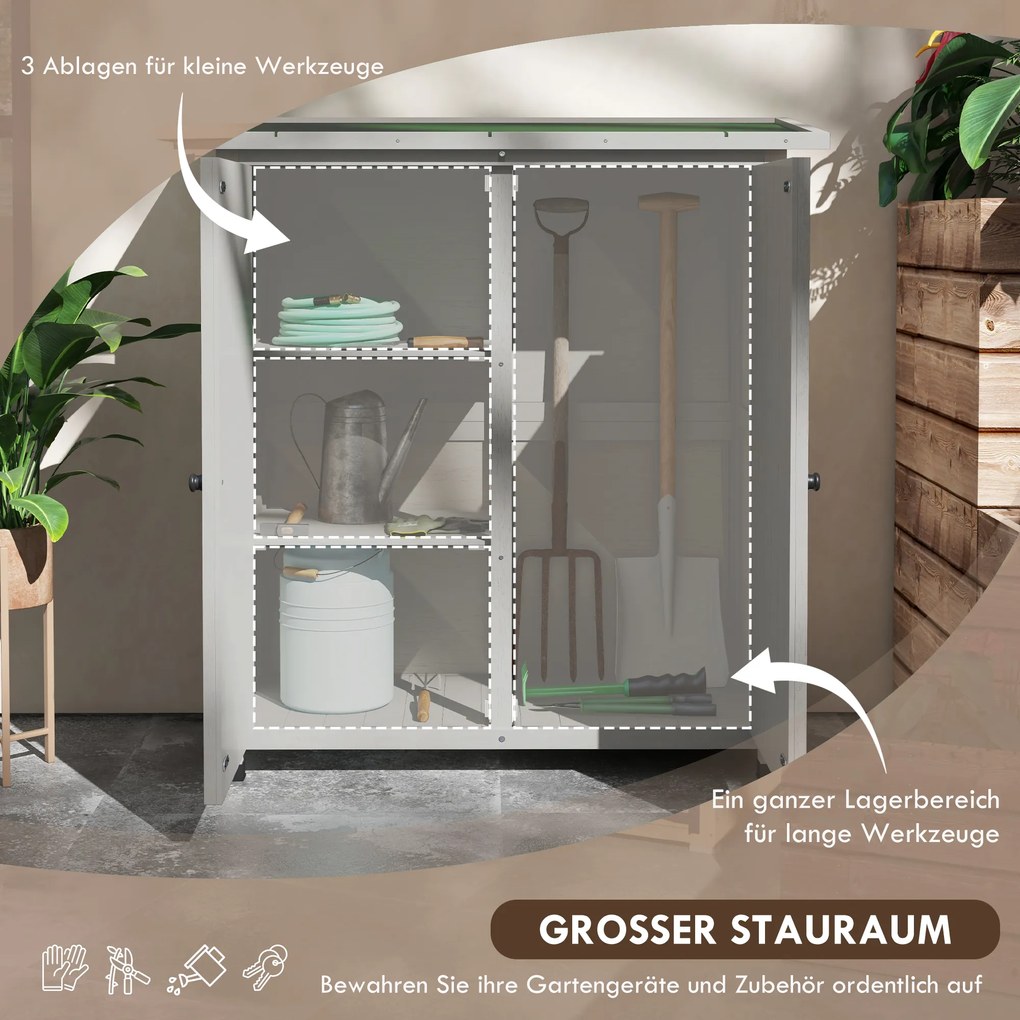 Outsunny Ξύλινο ντουλάπι αποθήκευσης με 2 πόρτες, υπόστεγο εργαλείων με ασφαλτόστρωτη στέγη, 110 x 55 x 117 cm, Ανοιχτό Γκρι