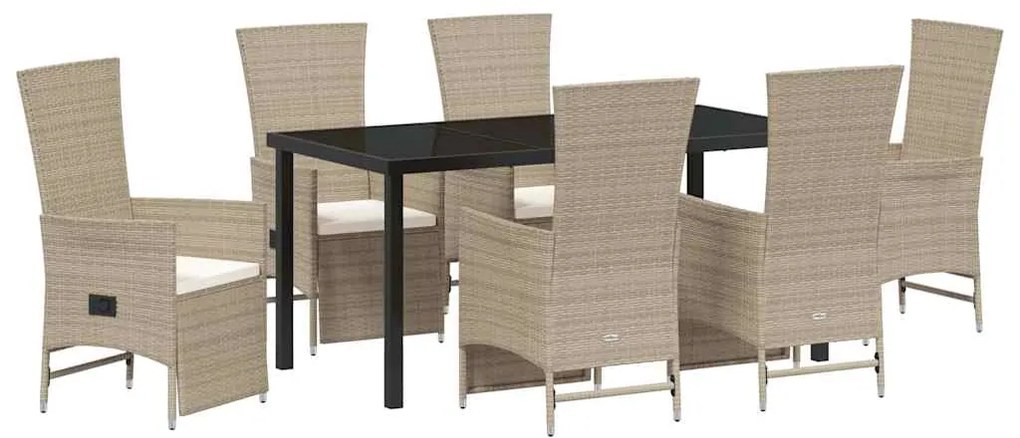 vidaXL Σέτ φαγητού για κήπο με μαξιλάρι 7 pcs Μπεζ συνθετικό ρατάν