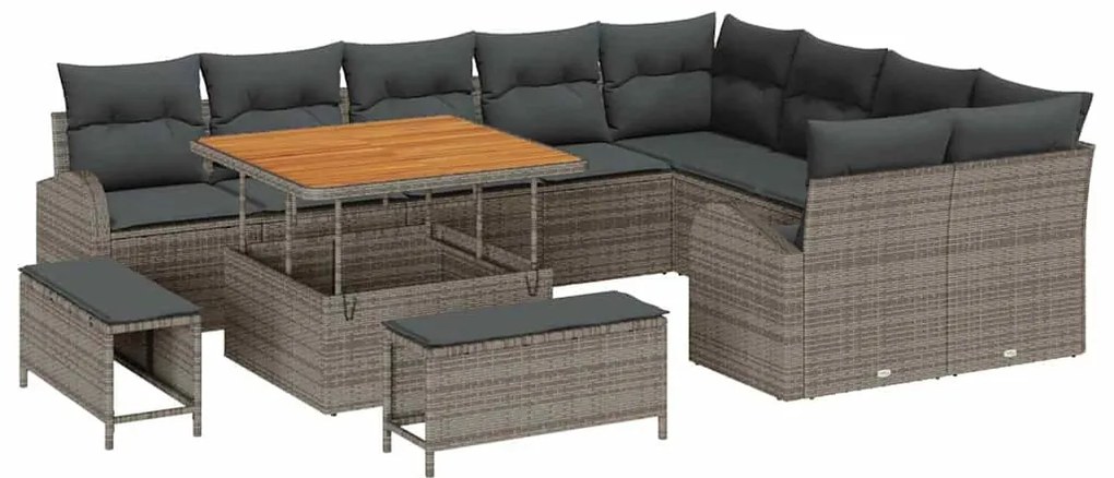 vidaXL Σετ Καναπέ Κήπου με μαξιλάρι 12 pcs Γκρι Πολυ ράταν