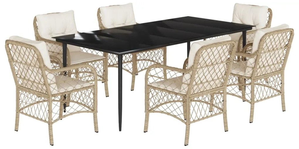 vidaXL Σετ Τραπεζαρίας Κήπου 7 τεμ. Μπεζ Συνθετικό Ρατάν με Μαξιλάρια