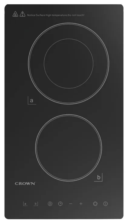 Εντοιχιζόμενη κεραμική εστία Crown VCP 32D, 3000W, Χρονοδιακόπτης, Αριθμός Εστιών 2, Χειριστήριο αφής, Μαύρο χρώμα