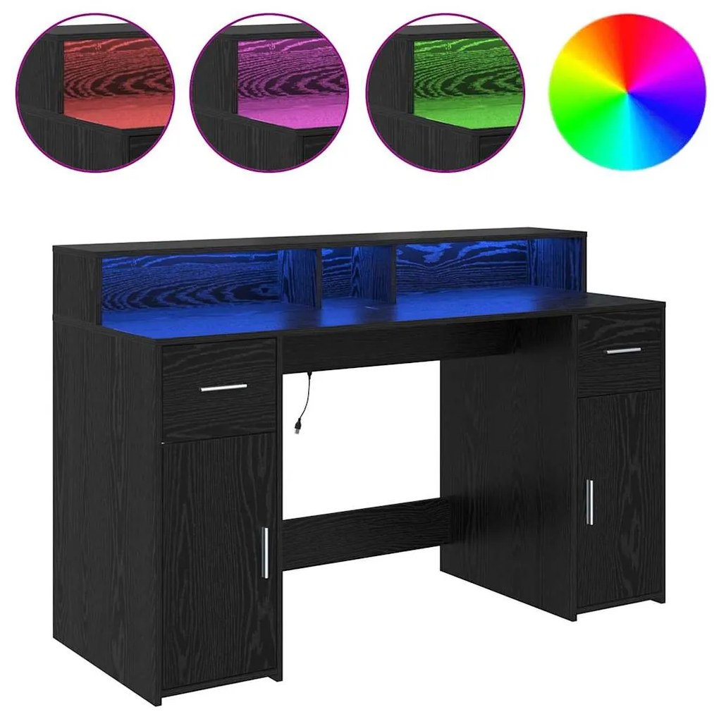 vidaXL Γραφείο με ράφι Μαύρη δρυς 140 x 55 x 91 εκ. Επεξεργασμένο ξύλο