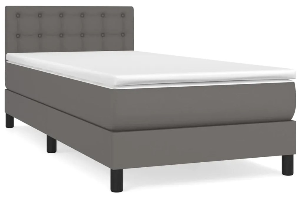 vidaXL Κρεβάτι Boxspring με Στρώμα Γκρι 90x190 εκ. από Συνθετικό Δέρμα