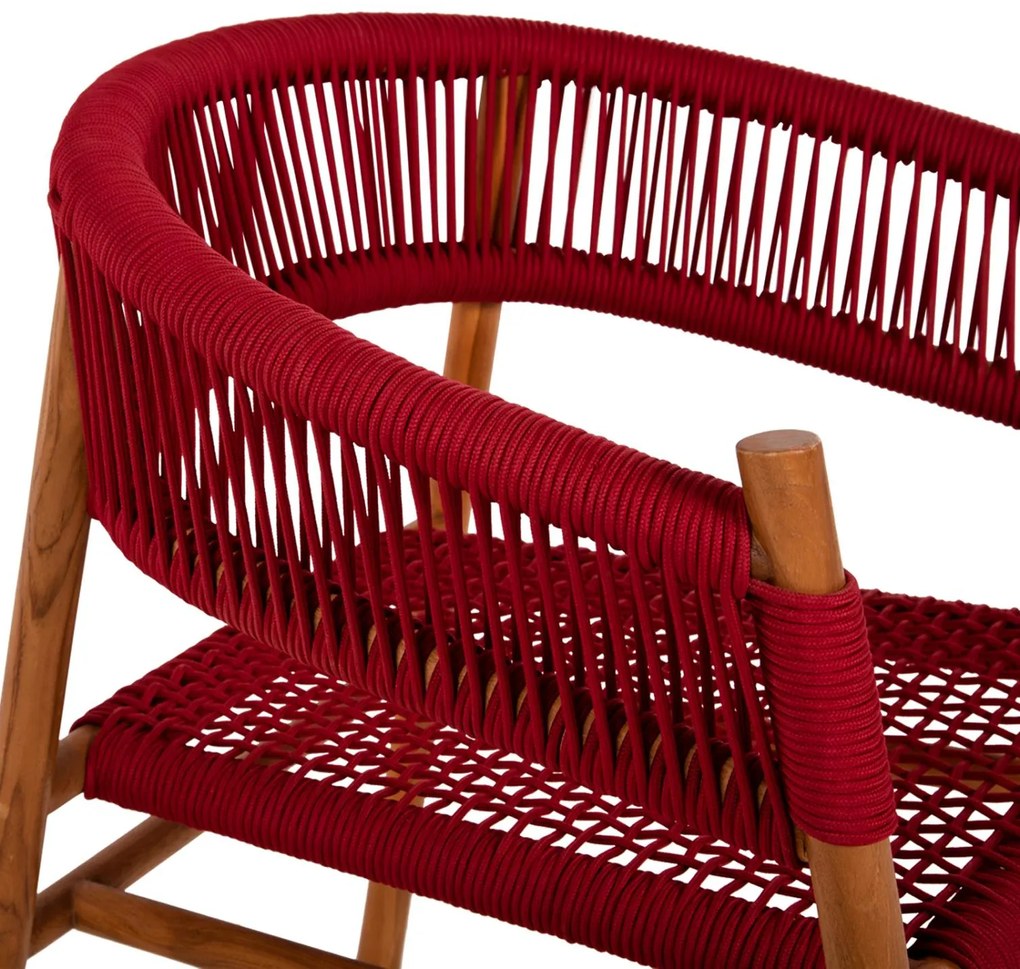 Πολυθρόνα IRVING Ξύλο Teak Φυσικό με Μπορντό Σχοινί 60x55x75Yεκ. 60x55x75 εκ.