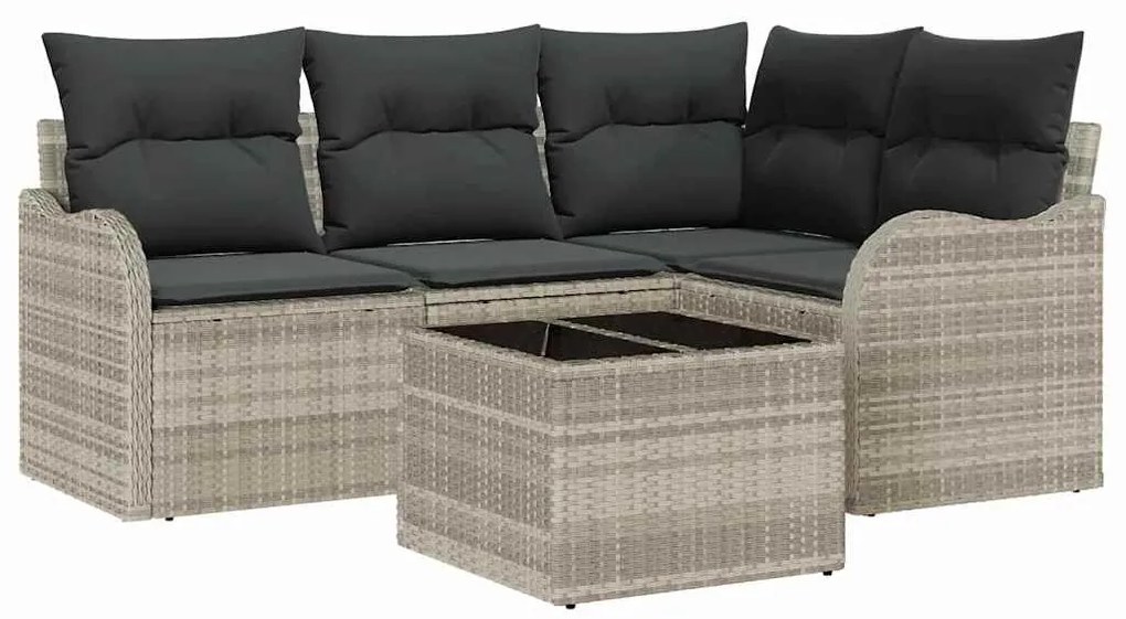 vidaXL Σετ Καναπέ Κήπου με μαξιλάρι 5 pcs Ανοιχτό γκρι Πολυ ράταν