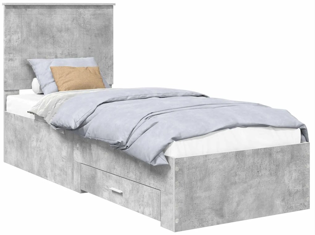 vidaXL Σκελετός Κρεβατιού Γκρι Σκυρόδεμα και Ασημί 75 x 190 cm