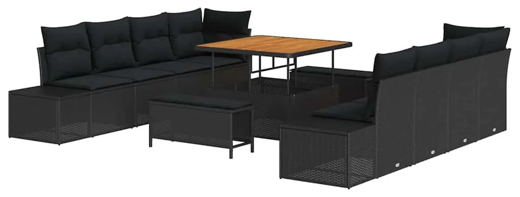 vidaXL Σετ Καναπέ Κήπου με μαξιλάρι 11 pcs Μαύρο Πολυ ράταν