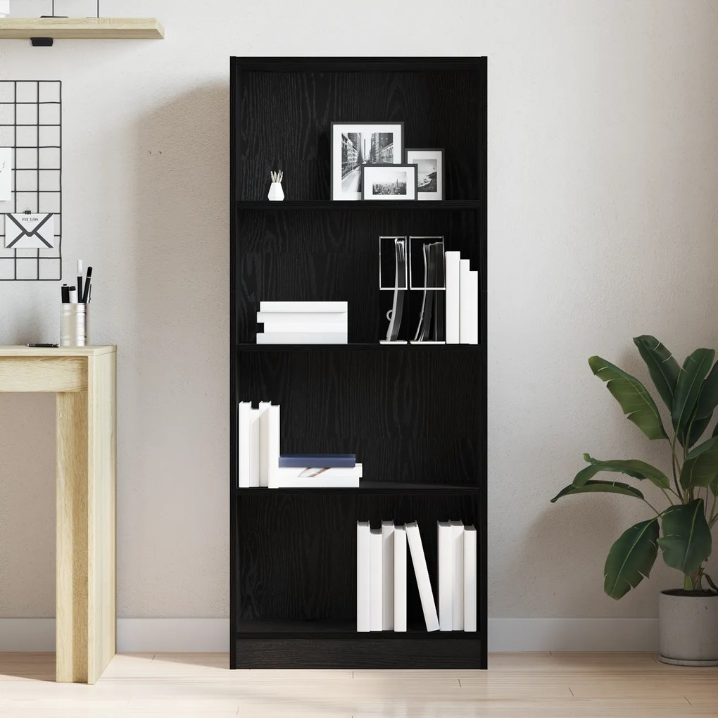 vidaXL Μαύρη Βιβλιοθήκη Δρυς - 60 x 24 x 143 εκ - Κατασκευασμένη από μηχανικά επεξεργασμένο ξύλο