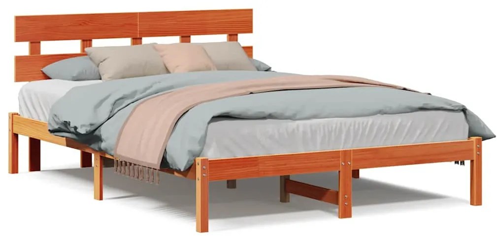 vidaXL Σκελετός Κρεβατιού Καφέ 140 x 200 cm Μασίφ ξύλο πεύκου