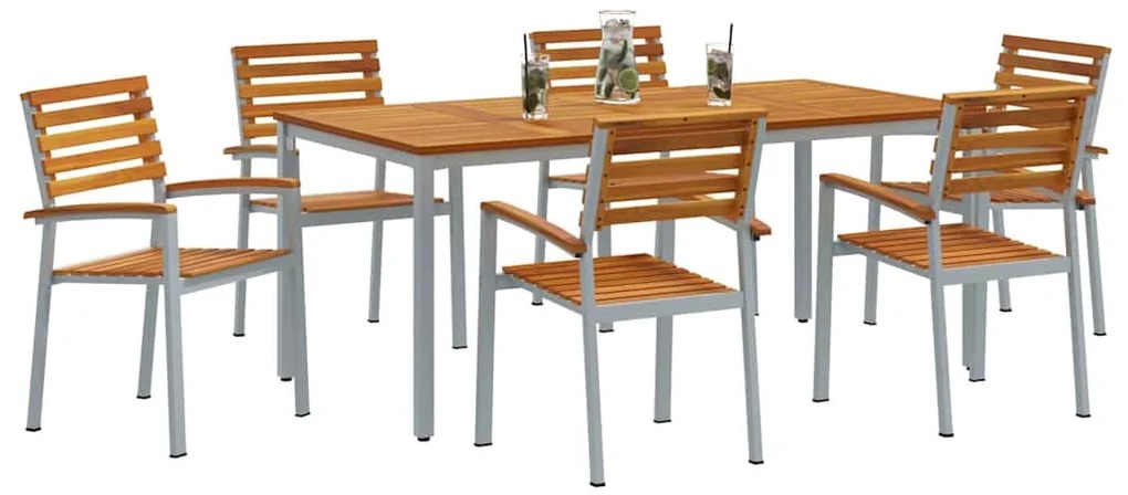 vidaXL Σέτ φαγητού για κήπο 7 pcs Γκρι και καφέ 180 x 90 x 75 cm