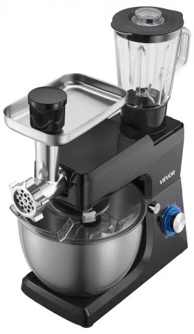 VEVOR Stand Mixer, 7.8 L Electric Kitchen Mixer, 1500W Dough-Mixer, 6+P Speeds Tilt-head Food-Mixer with 1.5 L Blender Cup, Stainless Steel Bowl, Dough Hook, Whisk, Beater, for Baking, Mixing, Black
