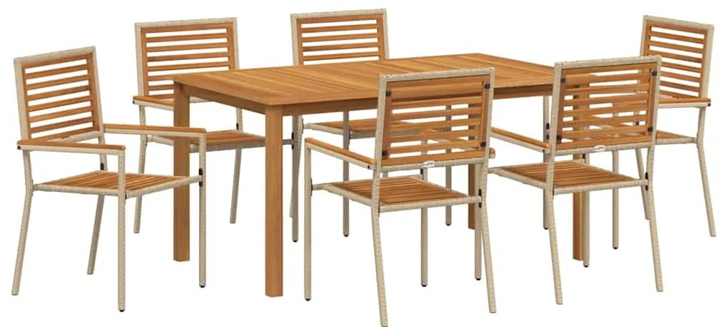 vidaXL Σέτ φαγητού για κήπο 7 pcs Μπεζ Πολυ ράταν