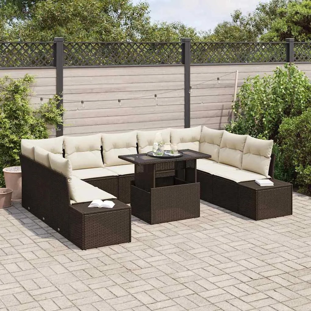vidaXL Σετ Καναπέ Κήπου 10 pcs Καφέ και κρεμ 100 x 55 x 73 εκ.