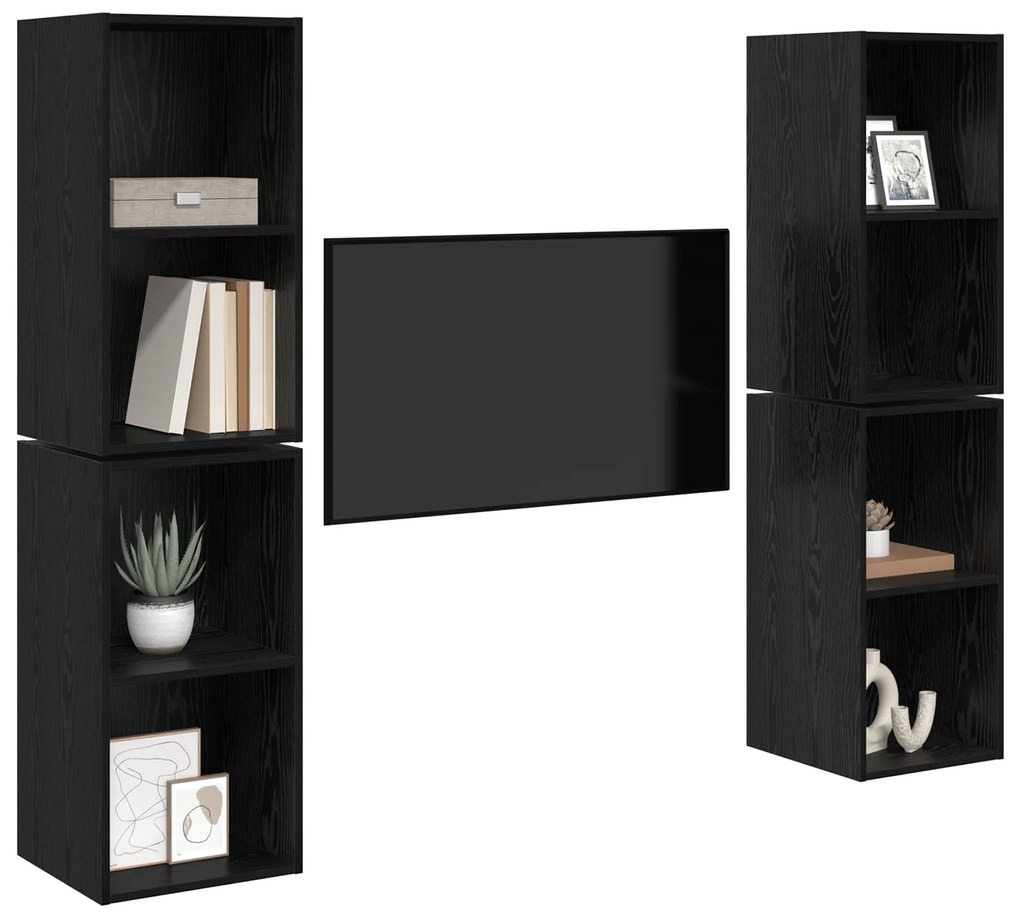 vidaXL Τηλεοπτική Κάβα Τοίχου 4 pcs Μαύρη Δρυς 37 x 37 x 72 εκ