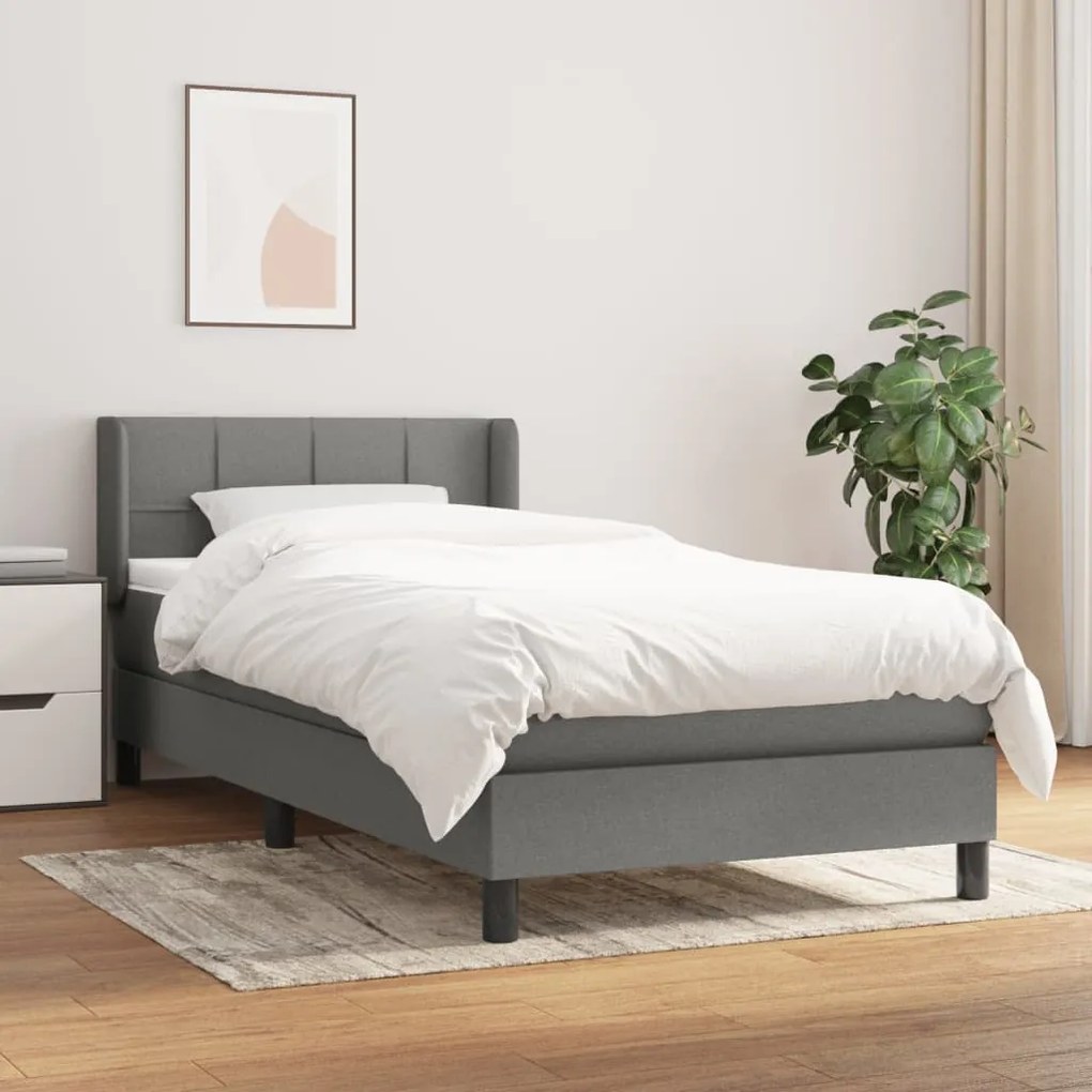 vidaXL Κρεβάτι Boxspring με Στρώμα Σκούρο Γκρι 100x200 εκ. Υφασμάτινο