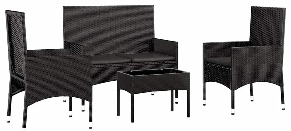 vidaXL Σαλόνι Κήπου Σετ 4 Τεμαχίων Μαύρο Συνθετικό Ρατάν με Μαξιλάρια