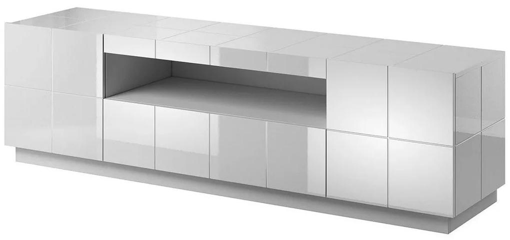 Τραπέζι Tv Charlotte 131, Γυαλιστερό λευκό, Ο αριθμός των θυρών: 2, Αριθμός συρταριών: 1, 184x53x45cm, 63 kg | Epipla1.gr