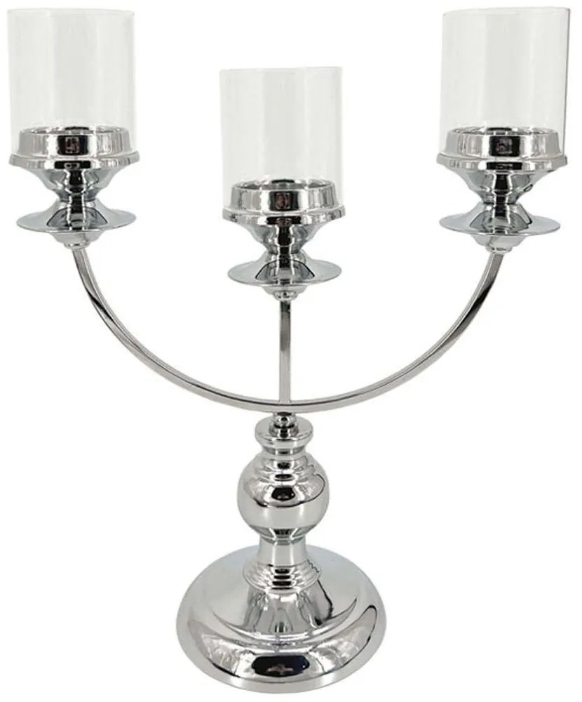 Κηροπήγιο Classic 3 Θέσεων 24-15-40057 37x15x46cm Silver Marhome Μέταλλο,Γυαλί