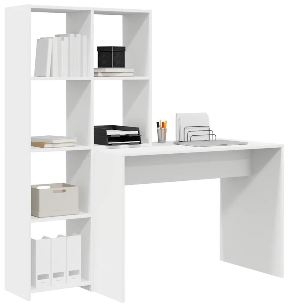 vidaXL Γραφείο με ράφι Λευκό 138.5 x 55 x 143 εκ Επεξεργασμένο ξύλο