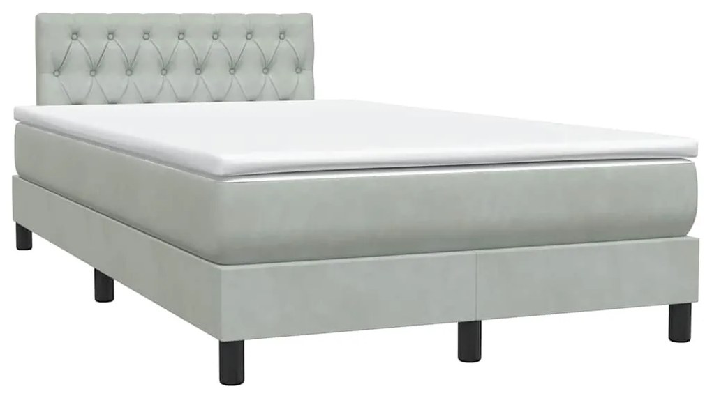 vidaXL Κρεβάτι Boxspring με Στρώμα Ανοιχτό Γκρι 120x220 εκ. Βελούδινο