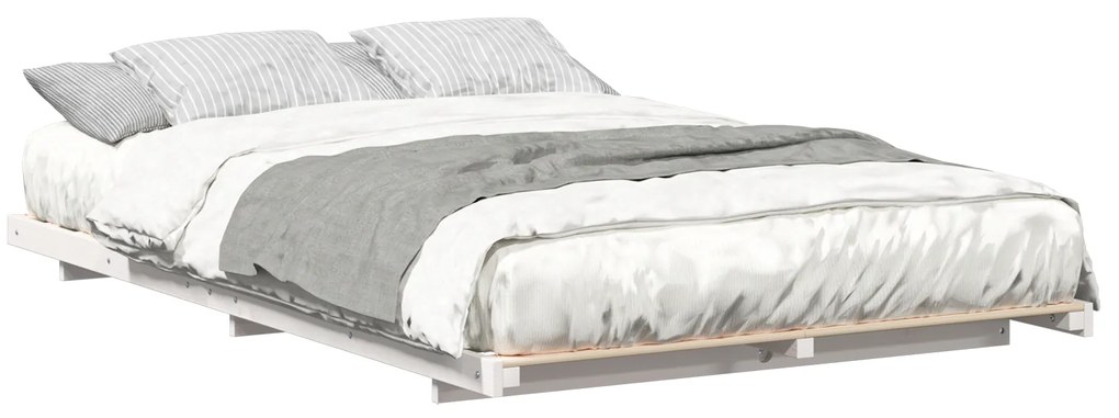 vidaXL Κρεβάτι δαπέδου Λευκό 140 x 190 cm Μασίφ ξύλο πεύκου
