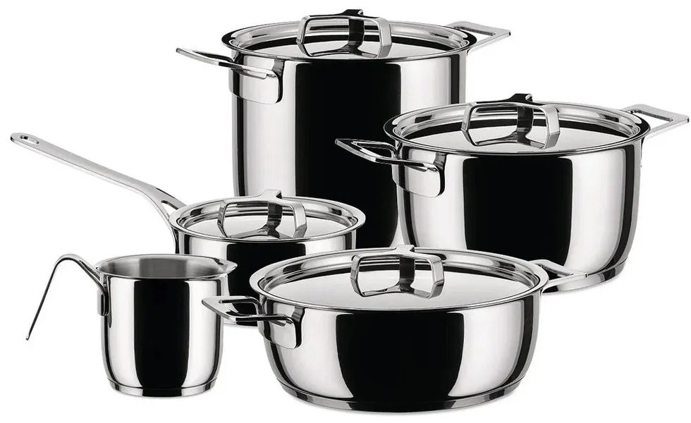 Μαγειρικά Σκεύη Pots &amp; Pan (Σετ 9Τμχ) AJM100S9 Inox Alessi Ανοξείδωτο Ατσάλι