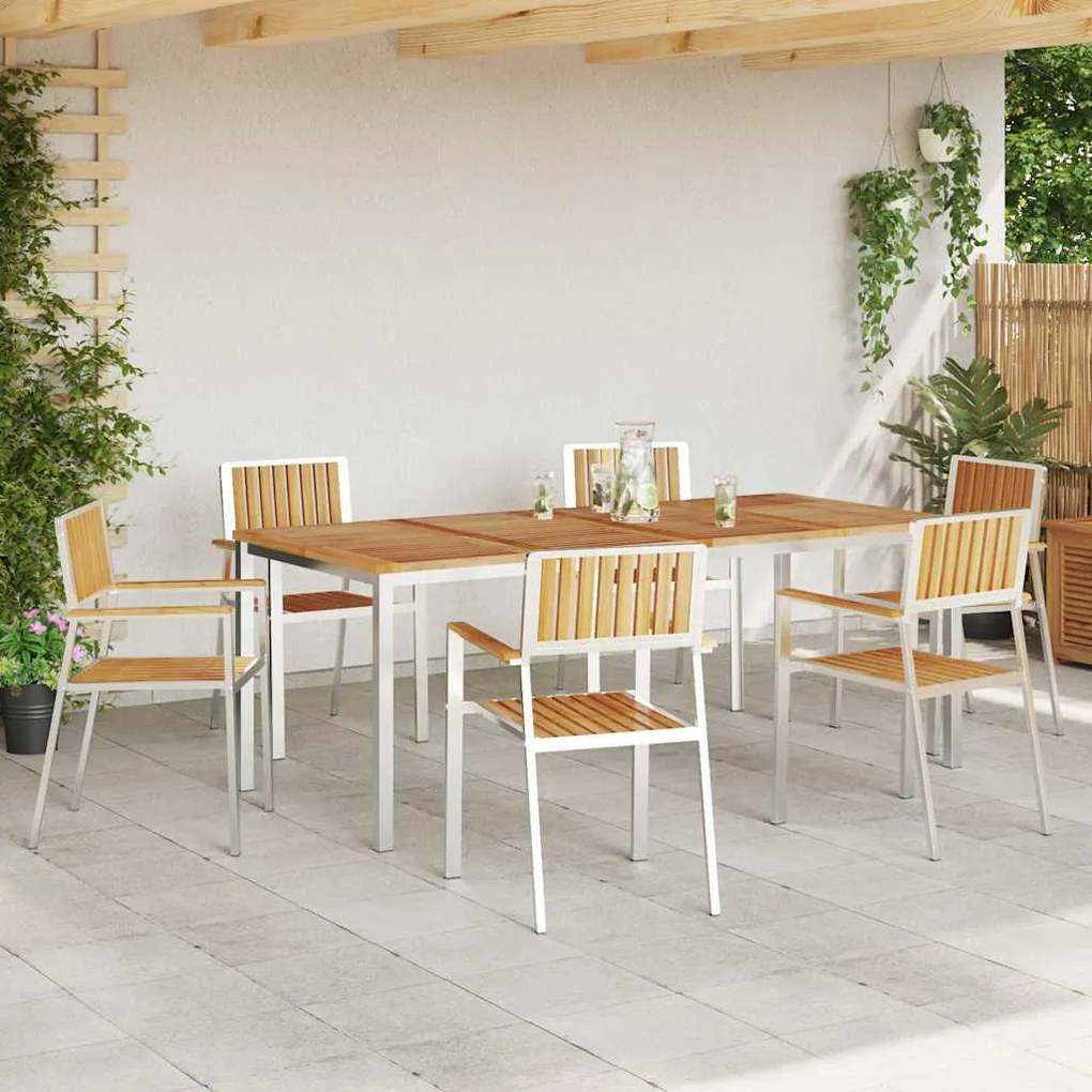vidaXL Σέτ φαγητού για κήπο 7 pcs Καφέ Μασίφ ξύλο teak