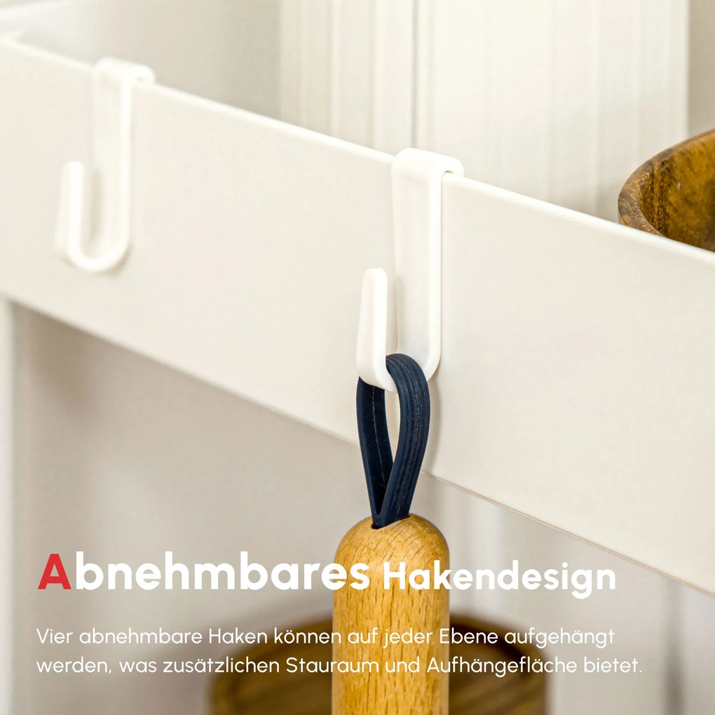 HOMCOM Τροχήλατο καρότσι κουζίνας με 4 ράφια, 4 ευέλικτες κρεμάστρες, 4 τροχούς, 40 cm x 19 cm x 90 cm, λευκό