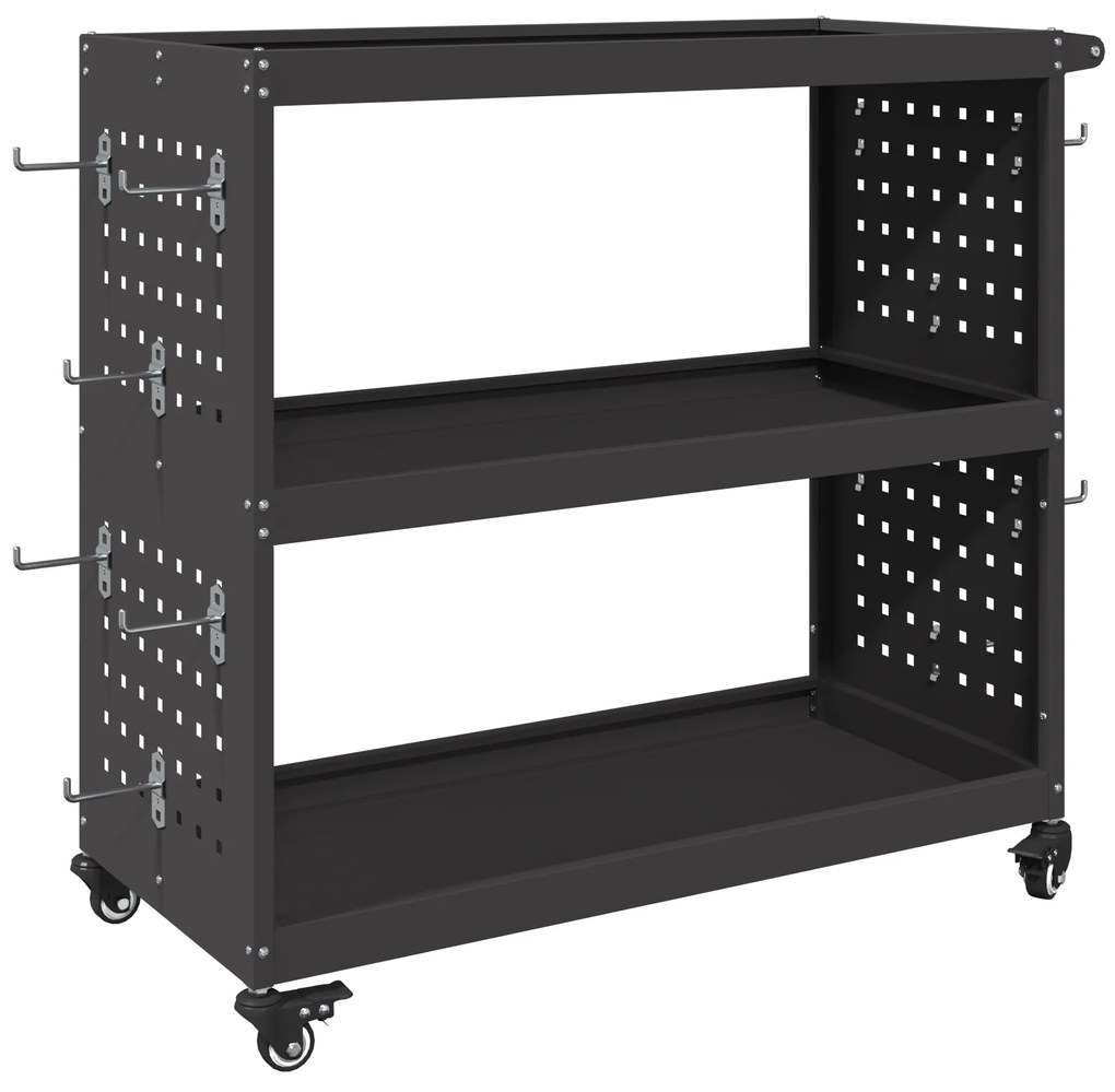 vidaXL Καρότσι εργαλείων με ράφι Μαύρο 75 x 35 x 73 εκ. Κρύα χάλυβας