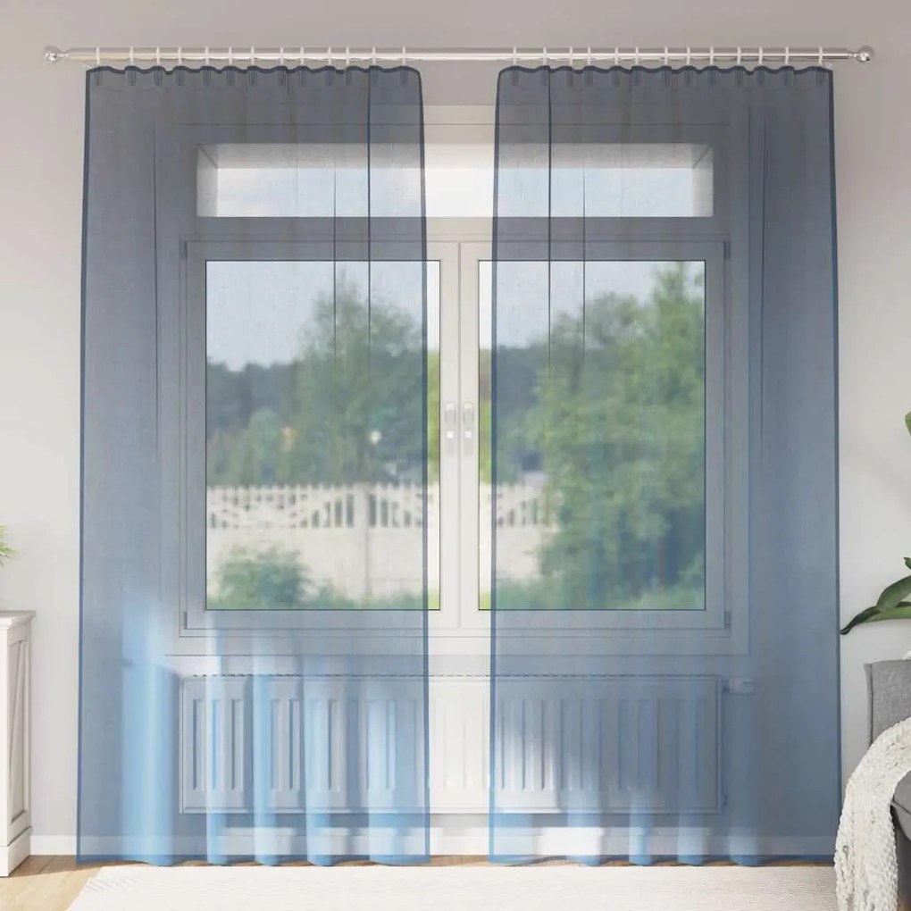 Κουρτίνες Voile με βρόχους 2 τεμάχια Μπλε Ρουά 140x245 εκ. - Μπλε