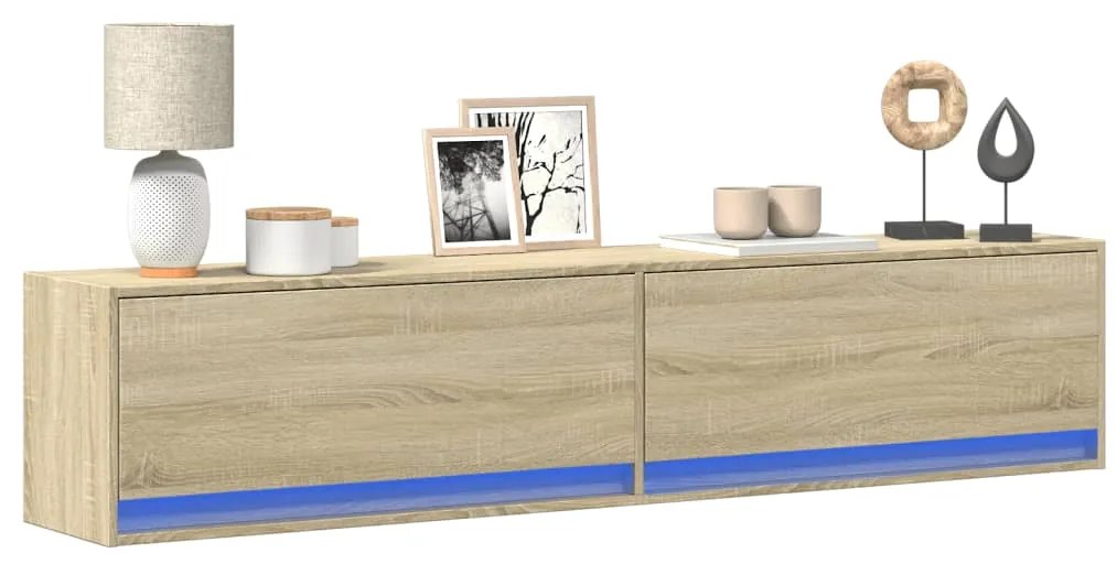 Έπιπλο Τοίχου Τηλεόρασης με LED Sonoma Δρυς 180x31x38 εκ.