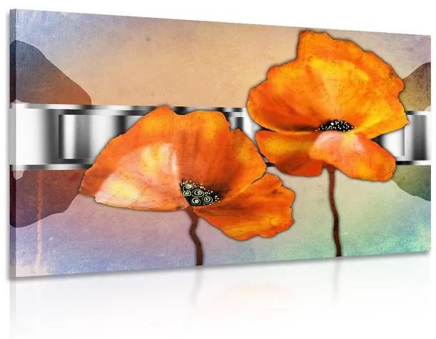 Εικόνα με πορτοκαλί λουλούδια παπαρούνας σε ανατολίτικο στυλ - 120x80