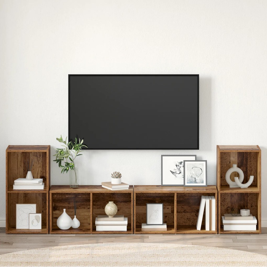 vidaXL Σετ επίπλου τηλεόρασης 4 pcs Παλαιό ξύλο 37 x 35 x 72 εκ.