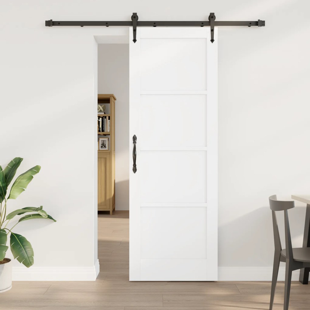 vidaXL Συρόμενη Πόρτα με Σετ Εξαρτημάτων Λευκή 73.5x211 εκ. Συμπαγές Ξύλο Πεύκης