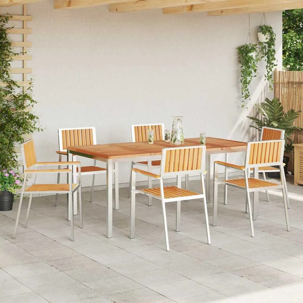 vidaXL Σετ Γεύματος Κήπου  για 7 Άτομα από Ξύλο Teak και Ανοξείδωτο Ατσάλι