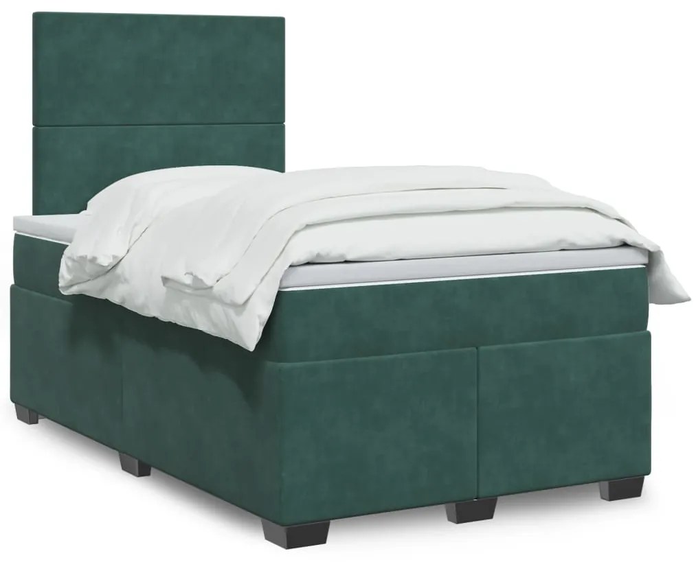 vidaXL Κρεβάτι Boxspring με Στρώμα Σκούρο Πράσινο 120x200εκ. Βελούδινο