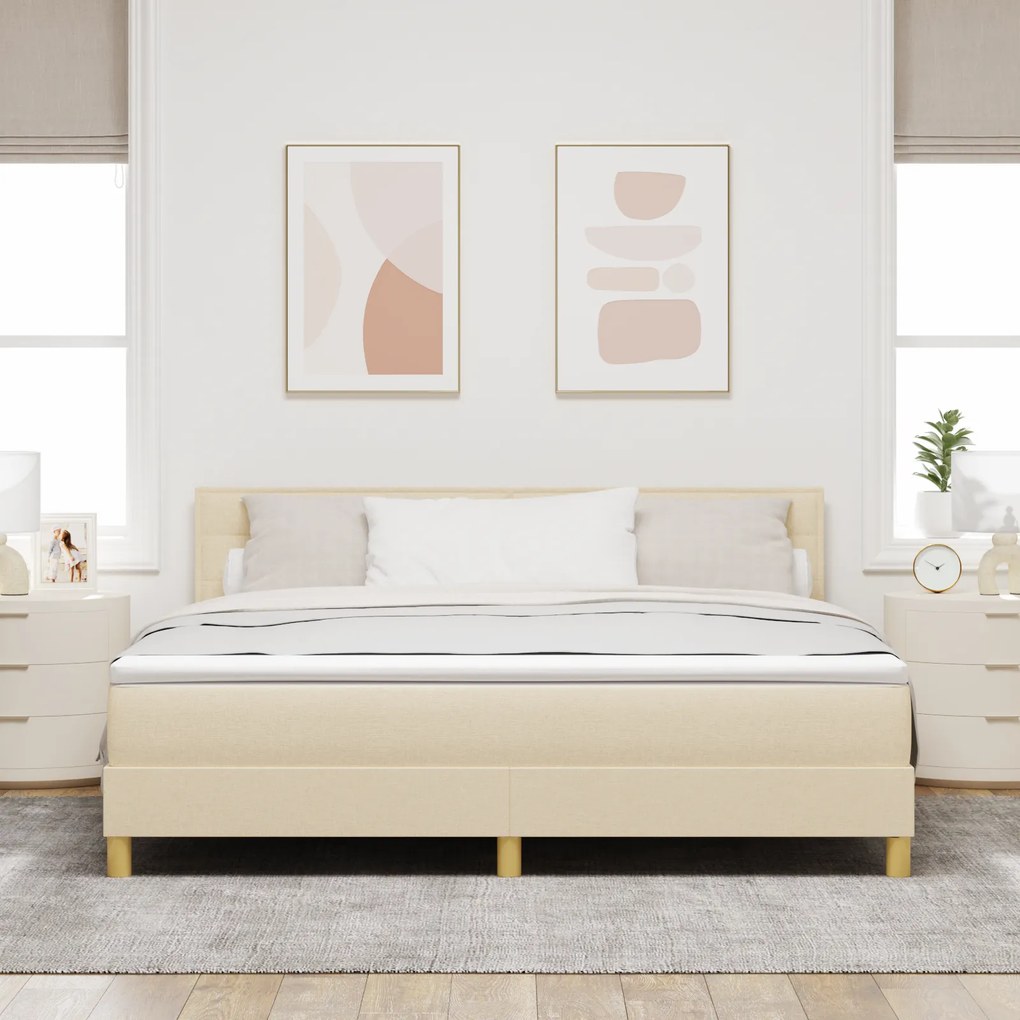 vidaXL Κρεβάτι Box Spring με Στρώμα & LED Κρεμ 180x200 εκ. Ύφασμα