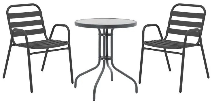 Σετ κήπου - Tραπεζαρία Watson - Sussie 3 τεμ. μέταλλο - γυαλί ανθρακί Φ60x70 εκ. 60x60x70 εκ.