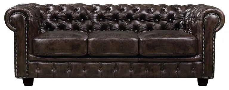 WOODWELL Ε9574,3CHESTERFIELD Birmingham Καναπές 3Θέσιος Σαλονιού Καθιστικού,Δέρμα Απόχρωση Καφέ 201x92x74cm Ε9574,3