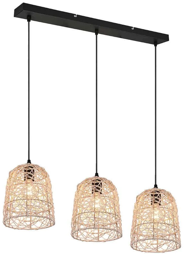 Φωτιστικό Οροφής - Ράγα Lovis R31143036 76x19x150cm 3xE27 40W Black-Natural RL Lighting