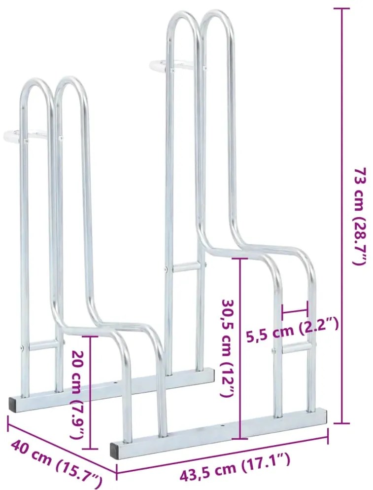 Βάση Ποδηλάτου για 2 Ποδήλατα Επιδαπέδιο Γαλβανισμένο Χάλυβα - Ασήμι