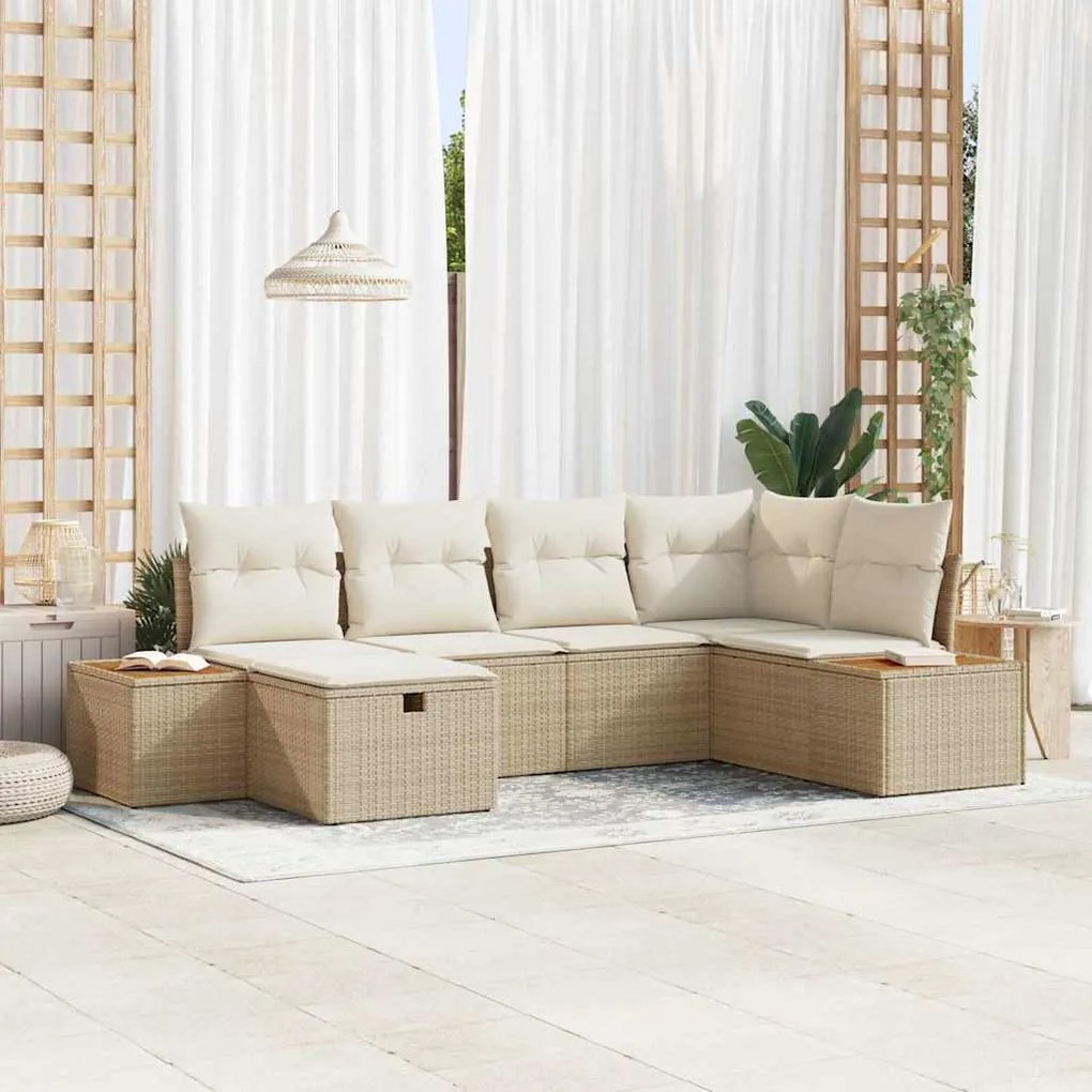 vidaXL Σετ Καναπέ Κήπου με μαξιλάρι 6 pcs Μπεζ Πολυ ράταν