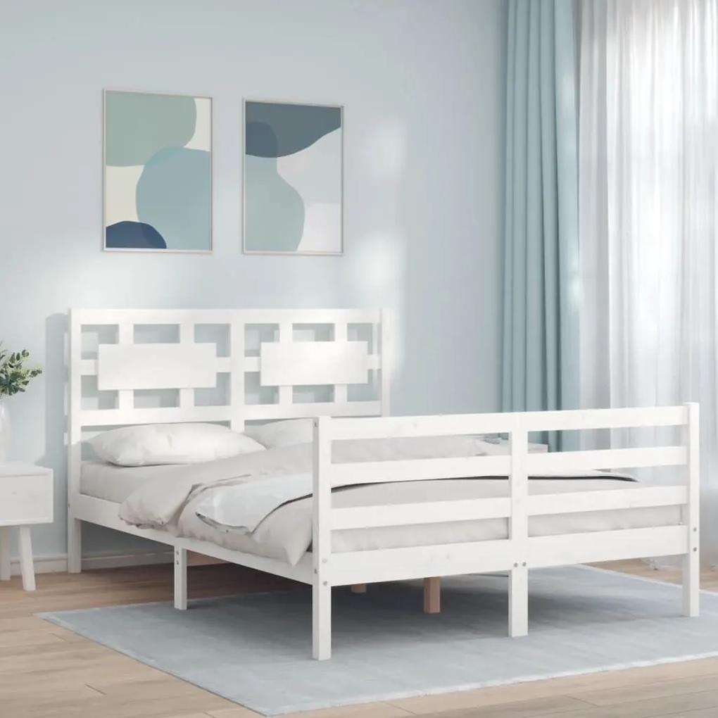 Πλαίσιο Κρεβατιού με Κεφαλάρι Λευκό 120x200 εκ. Μασίφ Ξύλο - Λευκό