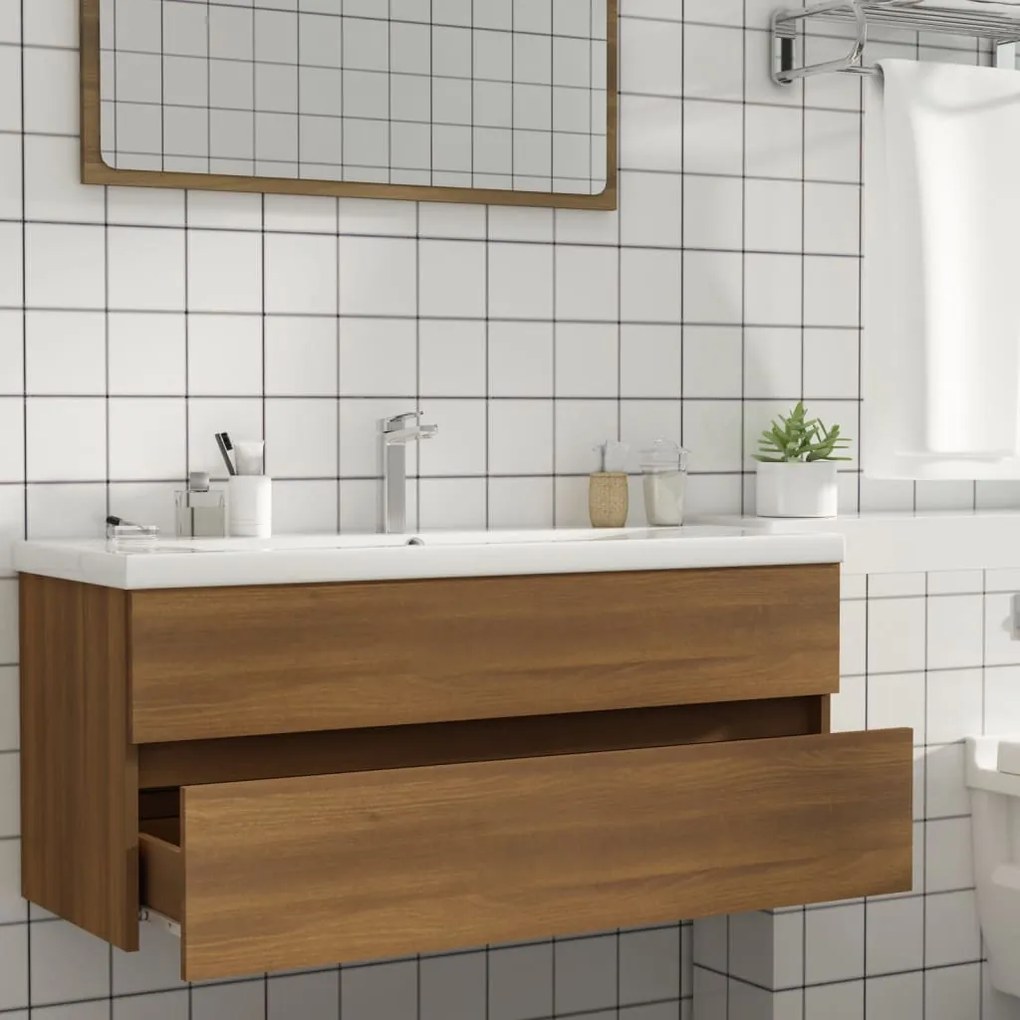 vidaXL Ντουλάπι Νιπτήρα Καφέ Δρυς 100x38,5x45 εκ. Επεξεργασμένο Ξύλο