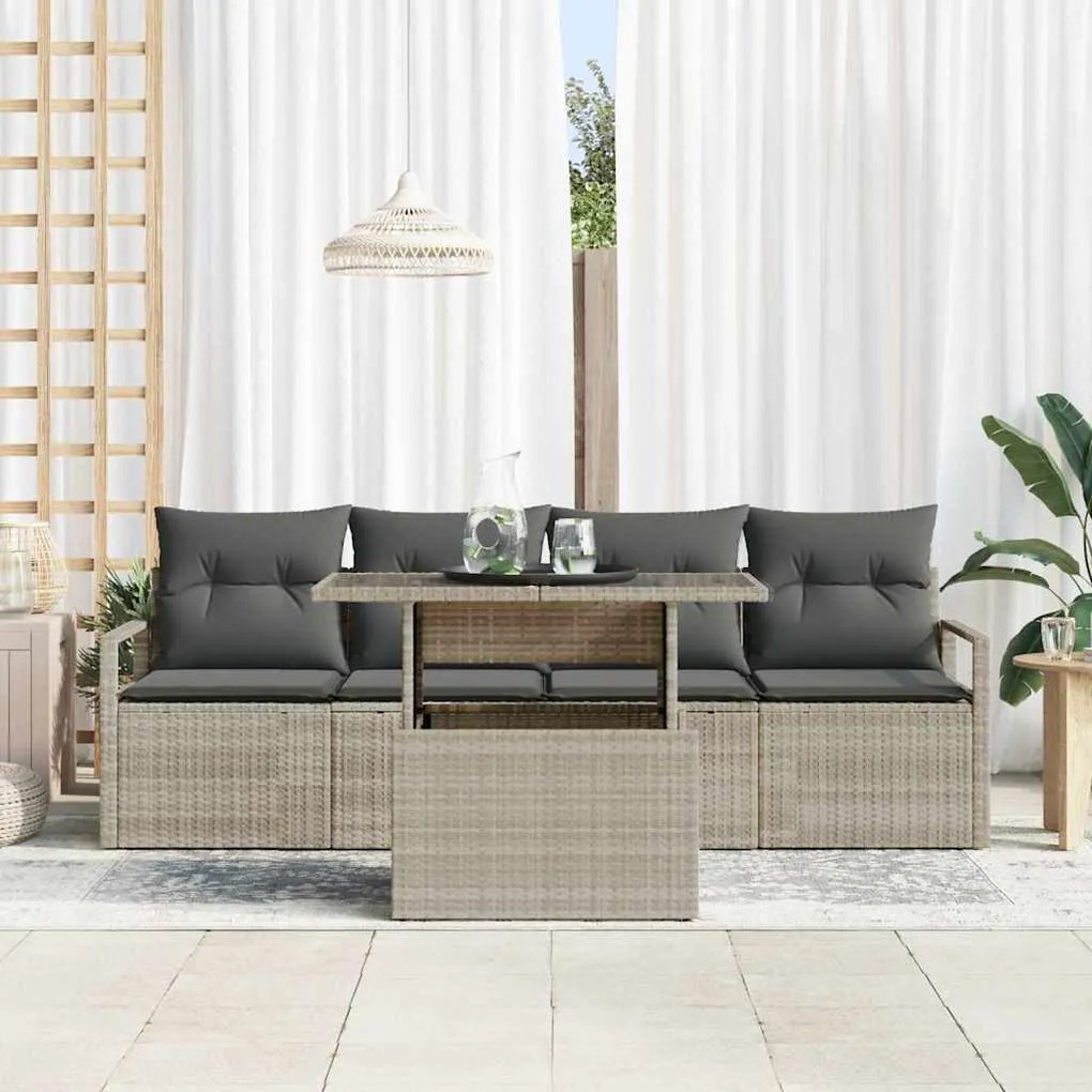 vidaXL Σετ Καναπέ Κήπου με αποθήκευση 5 pcs Ανοιχτό γκρι Πολυ ράταν