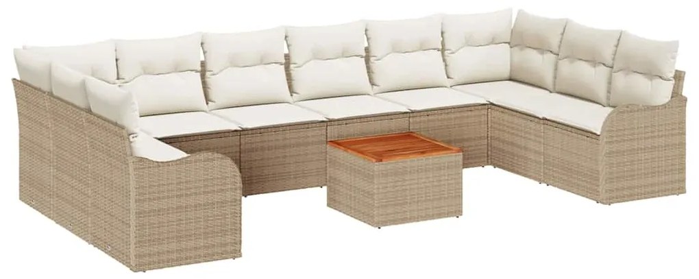 vidaXL Σετ Καναπέ Κήπου 11 pcs Beige, λευκό Μέγεθος Ρατάν, Υφασμα