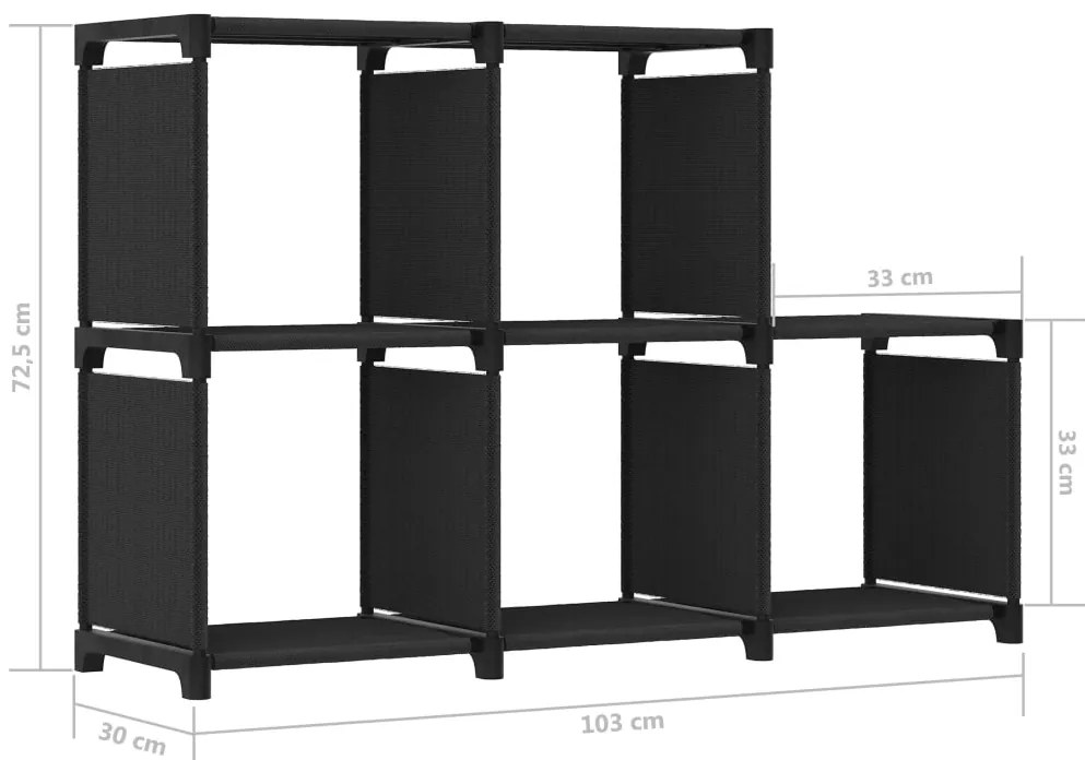Ραφιέρα με 5 Κύβους Μαύρη 103 x 30 x 72,5 εκ. Υφασμάτινη - Μαύρο