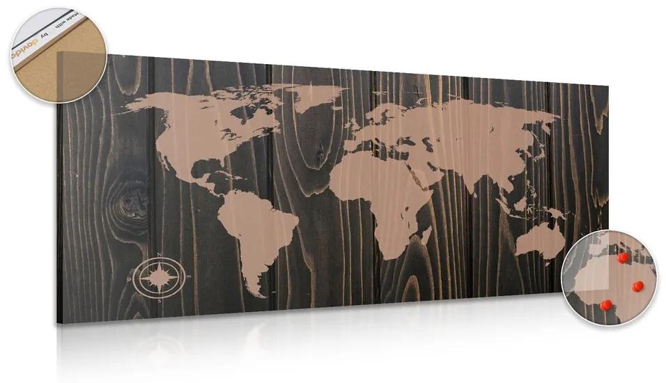 Εικόνα στο χάρτη από φελλό με πυξίδα σε ξύλο - 120x60  wooden