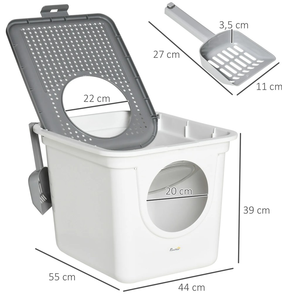 Γάτα τουαλέτας, 2-way τουαλέτα γάτας, συμπεριλαμβανομένης της σέσουλας, Λευκό + Γκρι
